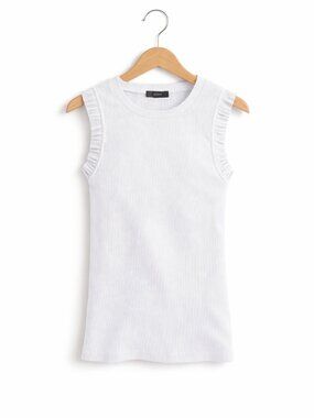 J.Crew Ribbed Ruffle Cotton Tank Top Tee | White | XXS